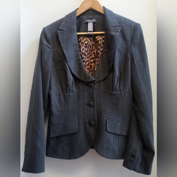 Bisou Bisou Blazer Michele Bohbot SZ 14 Gray/Metallic Strioe Button Lined Jacket - Picture 2 of 9